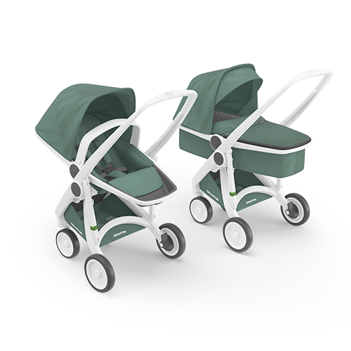 Greentom 2 in 1: Carrycot + Reversible white - sage